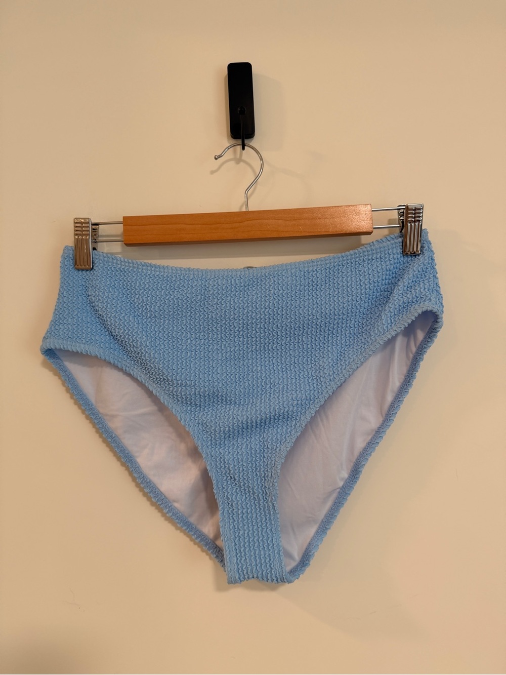 Textured Light Blue High-Waist Bikini Bottoms